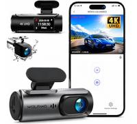 WOLFANG Dash Cam Auto 4K, Doppia WiFi Dashcam per Auto, Telecamera Auto 170° Grandangolo, Visione Notturna,G-Sensor, WDR, Monitor di Parcheggio, Registrazione in Loop