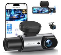 WOLFANG Dash Cam Auto 4K, Telecamera WiFi Tripla Anteriore e Posteriore, Schermo da 3.19", Super Dashcam con Visione Notturna, Monitor di Parcheggio, Sensore G, 170° Grandangolo, WDR, Scheda SD 32G