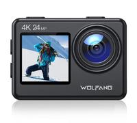 WOLFANG Dual Screen Action Cam GA200 4K 24MP WiFi EIS Anti-Shock Fotocamera 40M Subacquea Videocamera, Telecomando 2.4G, Caricabatterie, Batterie 2x1050mAh e Accessori