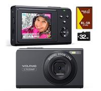 WOLFANG Fotocamera digitale, fotocamera per bambini da 2,7K, fotocamera compatta da 50MP, videocamera con zoom digitale 16x, zoom e scatto automatico, regalo per ragazzi