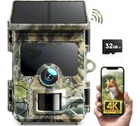 WOLFANG Fototrappola Solare 4K 30Fps, Wifi Bluetooth Fotocamera Caccia con Visione Notturna, Grandangolare 120 ° Fototrappole con Tempo di Scatto 0,1s, IP66 Impermeabile, Micro SD da 32 GB