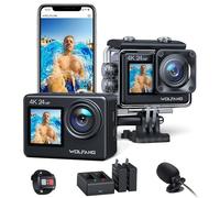 WOLFANG GA200 4K 24MP Dual Screen Wi-Fi Action Camera Sportiva, Fotocamera Subacquea 40M, Grandangolo 170°, Telecomando EIS Migliorato, 2 Batterie, Base di Ricarica, Multi-Accessori