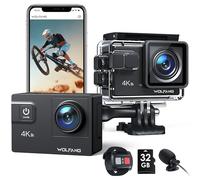 WOLFANG Videocamera sportiva WiFi 4K 60FPS GA300, videocamera 8xZoom 24MP, videocamera subacquea 40M con doppio microfono, 170° grandangolo, EIS migliorato, 2.4G telecomando, 2x1350mAh batterie