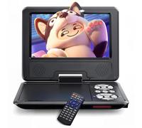 WOLFANG Lettore DVD portatile da 9,5" per bambini in auto con schermo girevole HD da 7,5", altoparlanti stereo, durata della batteria 6 ore, supporto per scheda Sync-TV/USB/SD [Nessun supporto