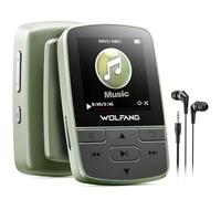 WOLFANG Lettori MP3 da 64 GB con Bluetooth 5.3, clip sportiva, formato mini, peso 1 oz, radio FM HiF, registratore vocale, auricolari inclusi, verde militare