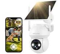 WOLFANG Telecamera di sicurezza solare 1080P per esterni, telecamera WiFi PTZ a 360 ° (solo 2,4 G), rilevamento movimento PIR, visione notturna a colori, audio bidirezionale, IP65, funziona con Alexa