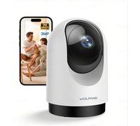 WOLFANG Telecamera di sorveglianza interna 2K, telecamera WLAN 3MP, telecamera per cani e animali domestici, baby monitor con rilevamento del movimento, rotazione a 360°, visione notturna, audio a 2