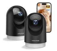 WOLFANG Telecamera Wi-Fi Interno 2K, Telecamera per Cani con Rilevamento Movimento e Visione Notturna, Baby Monitor con Audio Bidirezionale, Compatibile con Alexa/Google, Senza Canone Mensile, 2 Pezzi