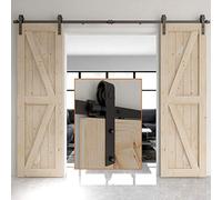 WOLFBIRD 305cm/10FT porta scorrevole Door Hardware Kit per porta doppio hardware Track Kit, Nero grucce di stile di base