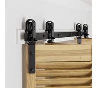 Wolfbird 5FT/1.5M Binario per Porta Scorrevole Kit ferramenta per porte scorrevoli bilaterale Nero e Rustico Porta Scorrevole Kit Piega Accessori Adatto per aperture porte 120-130 cm