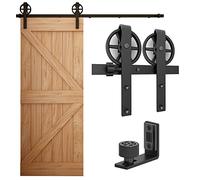 WOLFBIRD Sistema per porte scorrevoli, 183 cm, set completo con guida a pavimento regolabile, stile ruota panoramica, colore nero