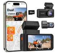 WOLFBOX Dashcam Auto, Dual STARVIS 2, Scheda 64GB, WiFi 5,8GHz, Touchscreen | IMX675 con ADAS, 60FPS+1440P Dashcam Auto Anteriore e Posteriore, Stabilizzazione dell'immagine, Controllo Vocale (X3 PRO)