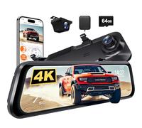 WOLFBOX G850 PRO 4K Dashcam con ADAS e BSD, specchietto retrovisore intelligente con WiFi da 5,8 GHz, controllo vocale, telecamera posteriore da 12 pollici con scheda da 64 GB, GPS, sensore G