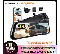 WOLFBOX G850 PRO 4K WIFI Mirror Dash Cam con ADAS e BSD 5.8GHz WiFi Controllo vocale DVR per auto Specchietto retrovisore 12 pollici