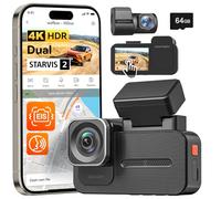 WOLFBOX X5 Duo 4K + 2.5K Dashcam Auto con anti shake, STARVIS 2 HDR Dashcam anteriore posteriore con 5.8 GHz WiFi GPS, scheda da 64 GB, controllo vocale e touch screen, IMX678+IMX675 Dash cam