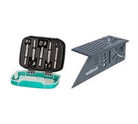 Wolfcraft 1002000 Punte Forstner CV, argento, compound Ø 15, 20, 25, 30, 35 mm in scatola pieghevole di plastica 2k Mini Pack 5 & 5208000 Squadra Tridimensionale, Grigio, 212 x 62 x 74 mm