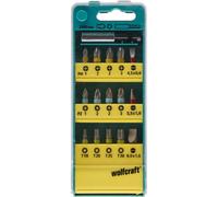 wolfcraft Bit-box con impronta a taglio / croce (PH/PZ) / TORX® (T), 16 pezzi I 2400000 I 15 inserti Solid di diverse dimensioni, portainserto incluso