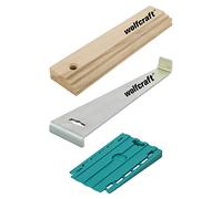 wolfcraft Kit di successo "Posa del laminato e pavimenti di design" I 6975000 I Set completo composto da barra di trazione, tampone in legno e 30 cunei universali
