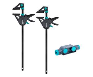 wolfcraft Set 3 Pezzi Morsetto a Una Mano PRO MAX con Connettore XL | Morsetti per legno professionali da 450 mm combinabili fino a 1.060 mm, con forza 250 kg e superfici gommate 8663060