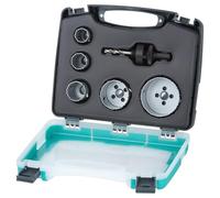 wolfcraft Set di seghe a tazza in BIM, "Materiali elettrici e sanitari", 6 pz. I 3498000 I Per legno, plastica, metalli e materiali per costruzioni a secco, Ø 25-68 mm, profondità di taglio 40 mm