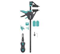 wolfcraft Set per la costruzione di terrazze PRO ERGO, 11 pezzi, set completo per il montaggio uniforme di assi da terrazzo, morsetti di montaggio, distanziatore, utensile per trapano, pre-trapano con