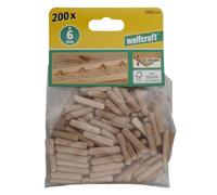 WOLFCRAFT - N. 200 SPINE IN LEGNO DI FAGGIO ESSICCATO PER GIUNZIONI IN LEGNO Ø 6 X 30 MM. 2905000