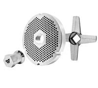 Wolfcut Set di dischi per tritacarne Longlife in acciaio inox con 4 scanalature e filettatura 3,0 mm + un coltello a croce Longlife e tappo a vite compatibile con tutte le marche comuni tritacarne