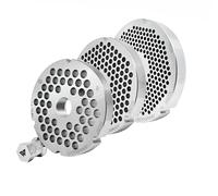 Wolfcut Set di dischi per tritacarne Longlife in acciaio inox con 4 scanalature e filettatura 3,5 mm + 5,0 mm + foro 8,0 mm e tappo a vite compatibile con tutte le marche comuni tritacarne taglia 32