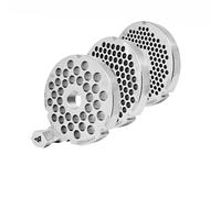 Wolfcut Set di dischi per tritacarne Longlife in acciaio inox con 4 scanalature e filettatura 4,5 mm + 6,0 mm + foro 10,0 mm e tappo a vite compatibile con tutte le marche comuni tritacarne taglia 32