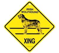 Wolfhound Xing Caution Crossing Dog Targa in metallo di latta irlandese regalo per casa, ufficio, bar, decorazione da parete per interni ed esterni, cartello quadrato 8 x 8