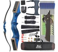 Wolfman Set Arco Ricurvo Archery 20 lb, Arco Scomponibile Destrorsso/Mancino per Adulti e Principianti, Ideale per Allenamenti e Caccia all'Aperto (Blu Diamante, Set completo, Mano sinistra)