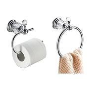 WOLIBEER Anello per asciugamani in cristallo, porta asciugamani in carta cromata color argento, accessori per il bagno, porta asciugamani e asciugamani, 2 pezzi da parete
