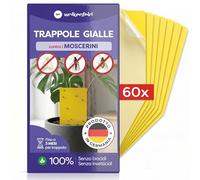 Wolkenfeld Trappola Moscerini Piante 60 Pezzi Stick Gialli - Trappole per Moscerini Senza Insetticidi - Cattura Insetti Adesivi Doppio Lato per Interno, Vaso e Serra - Made in Germany