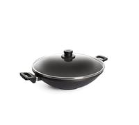 Woll 1136 NL Wok in ghisa Titanium Nowo 36 cm Diametro, 11 cm Altezza con Due Manici Laterali Inclusi Grill Tempura e Coperchio in Vetro di Sicurezza