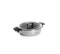 Woll Concept - Pentola Ø 28 cm, in Acciaio Inox con Coperchio, 4,8 l, a induzione, per Tutti i Piani Cottura, Resistente al Forno Fino a 200 °C, Argento con Antiaderente