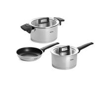 WOLL - Concept Set: pentola Ø 18 cm + pentola Ø 20 cm (con coperchio in vetro) e padella Ø 20 cm - acciaio inox adatto a induzione e forno - per tutti i piani cottura