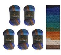 Wollbiene Summer Touch Batik, 5 gomitoli di lana da 100 g, multicolore con gradiente, 500 g di lana mercerizzata in microfibra acrilica (512 turchese, marrone, arancione)
