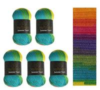 Wollbiene Summer Touch Batik, 5 gomitoli di lana da 100 g, multicolore con gradiente, 500 g di lana mercerizzata in microfibra acrilica (504 arcobaleno)