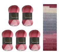 Wollbiene Summer Touch Batik, 5 gomitoli di lana da 100 g, multicolore con gradiente, 500 g di lana mercerizzata in microfibra acrilica (506 blu-grigio rosa)