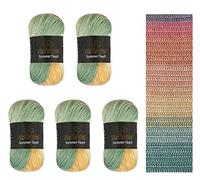 Wollbiene Summer Touch Batik, 5 gomitoli di lana da 100 g, multicolore con gradiente, 500 g di lana mercerizzata in microfibra acrilica (501 giallo-arancio-menta)