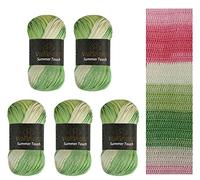 Wollbiene Summer Touch Batik, 5 gomitoli di lana da 100 g, multicolore con gradiente, 500 g di lana mercerizzata in microfibra acrilica (502 verde corallo)