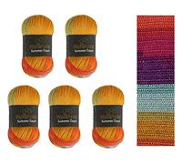 Wollbiene Summer Touch Batik, 5 gomitoli di lana da 100 grammi, multicolore con gradiente, 500 g di lana mercerizzata in microfibra acrilica (513 petrolio marrone terrakota)