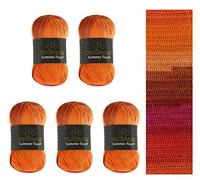 Wollbiene Summer Touch Batik, 5 gomitoli di lana da 100 grammi, multicolore con gradiente, 500 g di lana mercerizzata in microfibra acrilica (510 arancione)