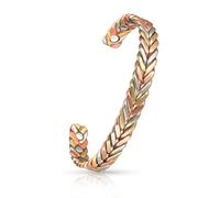 Wollet Jewelry, braccialetto magnetico per combattere l’artrite per uomo e donna; di rame africano, 16,5 cm, intrecciato a tre tonalità, con sei magneti