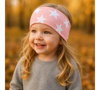 Wollhuhn ÖKO MINI Bambini Fascia larga elastica/per capelli Produzione tedesca Cotone comodo (KU 48-52) (Stelle Rosa/Bianco)