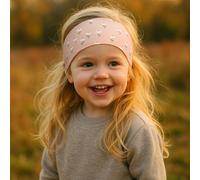 Wollhuhn ÖKO MINI Fascia elastica larga per bambini/fascia per capelli, produzione tedesca, comoda cotone (KU 48-52) (fiore rosato/bianco)