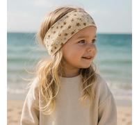 Wollhuhn ÖKO MINI Fascia elastica larga per bambini/fascia per capelli, produzione tedesca, comodo di cotone (KU 48-52) (mini fiori sabbia)
