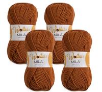 Wollidu Mila Filato per uncinetto e lavoro a maglia, 4 x 50 g/133 m, 100% poliacrilico, per uncinetto volpe, marrone