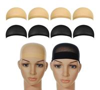 WOLMIK 8 pezzi di retina per capelli in nylon Wig Cap Parrucca Set di tappi per parrucca con rete elastica traspirante 4 tappi beige per parrucche, 4 retine nere
