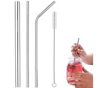 WOLMIK Cannucce in acciaio inox 304, riutilizzabili, set di 3 cannucce in metallo, con spazzole per la pulizia, ecologiche, atossiche, lavabili, ideali per frullati, frappè